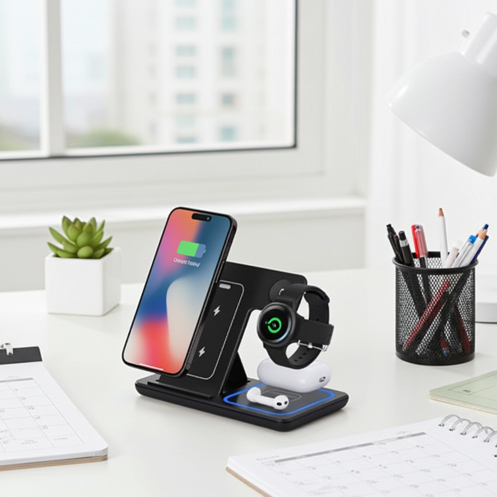 3 In 1 LED Fast Wireless Charger Stand Foldable Charging Station