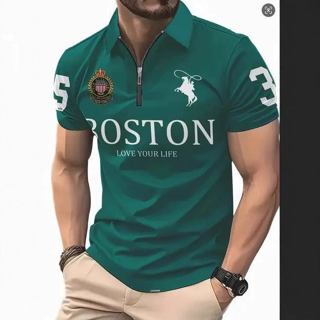 Men's 3D Digital Print Zip-Up Polo Shirt – Casual Slim Fit, Sizes S–6XL