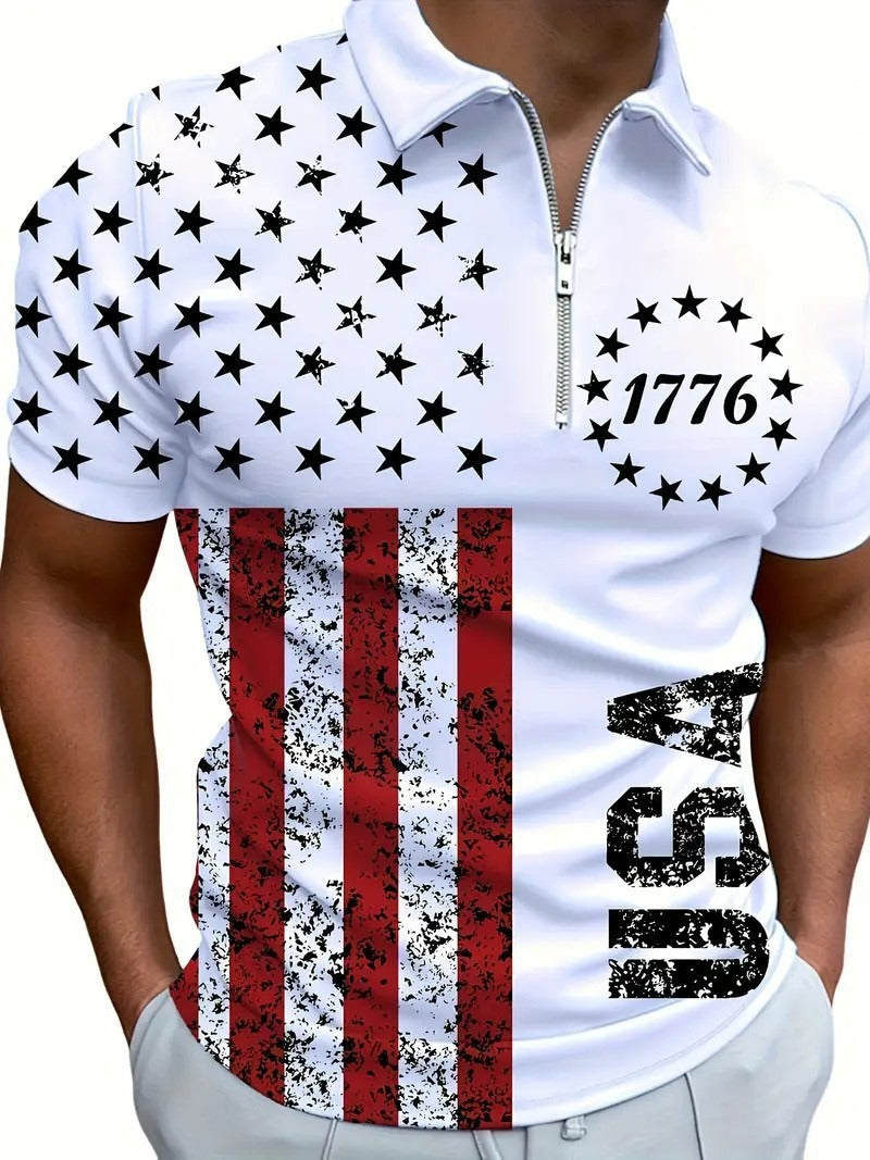 Men's 3D Digital Print Zip-Up Polo Shirt – Casual Slim Fit, Sizes S–6XL