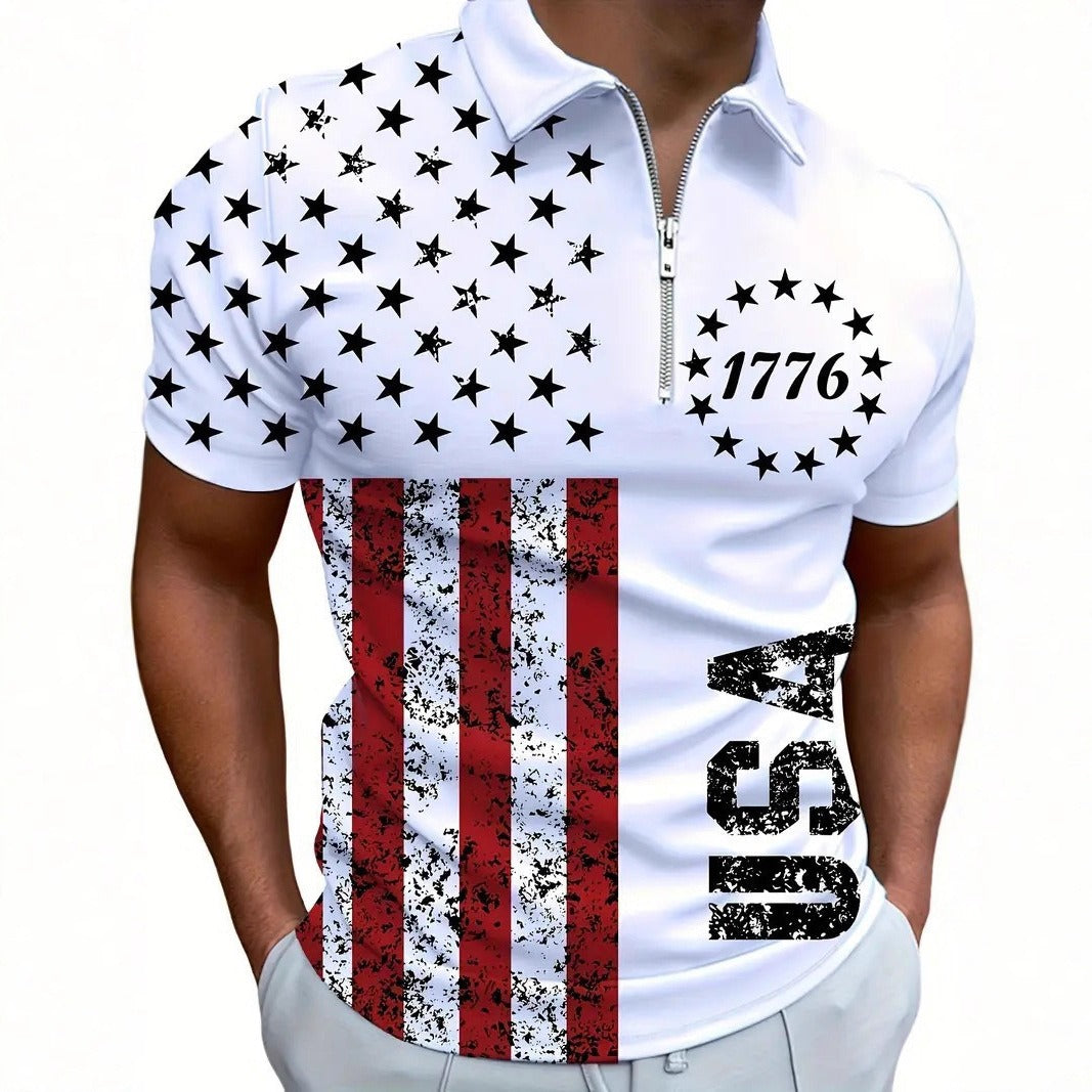 Men's 3D Digital Print Zip-Up Polo Shirt – Casual Slim Fit, Sizes S–6XL