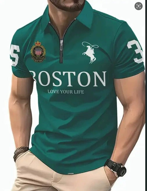 Men's 3D Digital Print Zip-Up Polo Shirt – Casual Slim Fit, Sizes S–6XL