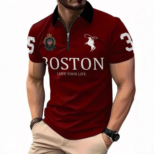 Men's 3D Digital Print Zip-Up Polo Shirt – Casual Slim Fit, Sizes S–6XL