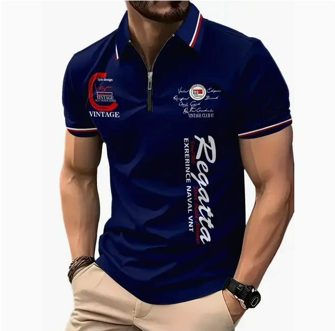 Men's 3D Digital Print Zip-Up Polo Shirt – Casual Slim Fit, Sizes S–6XL