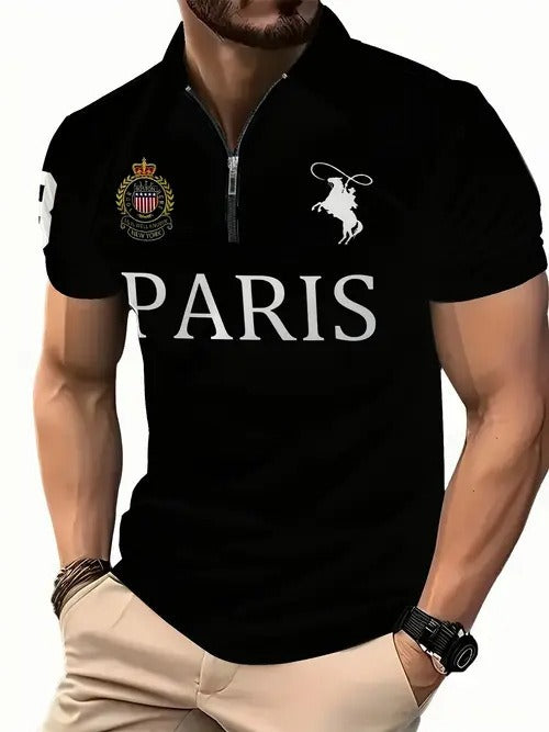 Men's 3D Digital Print Zip-Up Polo Shirt – Casual Slim Fit, Sizes S–6XL
