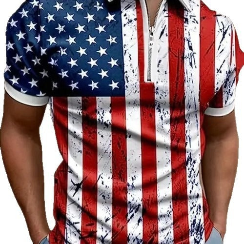 Men's 3D Digital Print Zip-Up Polo Shirt – Casual Slim Fit, Sizes S–6XL