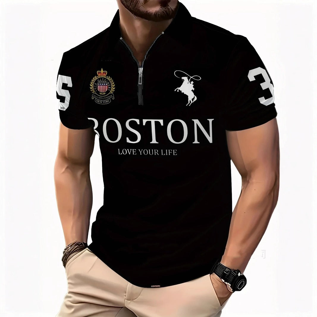 Men's 3D Digital Print Zip-Up Polo Shirt – Casual Slim Fit, Sizes S–6XL