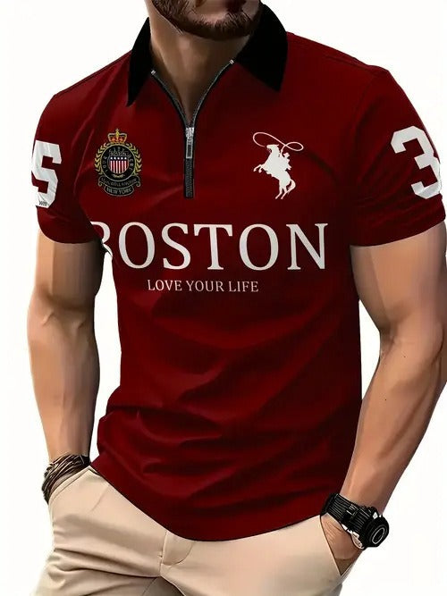 Men's 3D Digital Print Zip-Up Polo Shirt – Casual Slim Fit, Sizes S–6XL