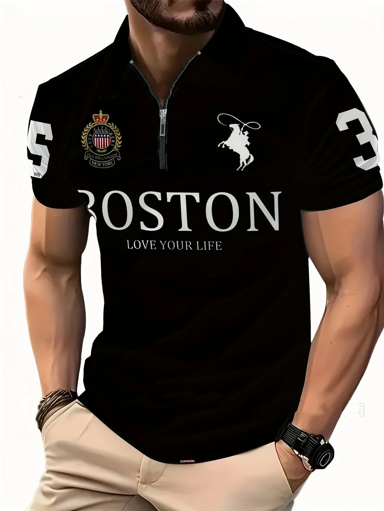 Men's 3D Digital Print Zip-Up Polo Shirt – Casual Slim Fit, Sizes S–6XL